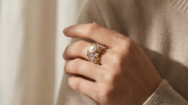 Perlen Ring 925 Silber vergoldet – Statement Schmuck mit Süßwasserperle